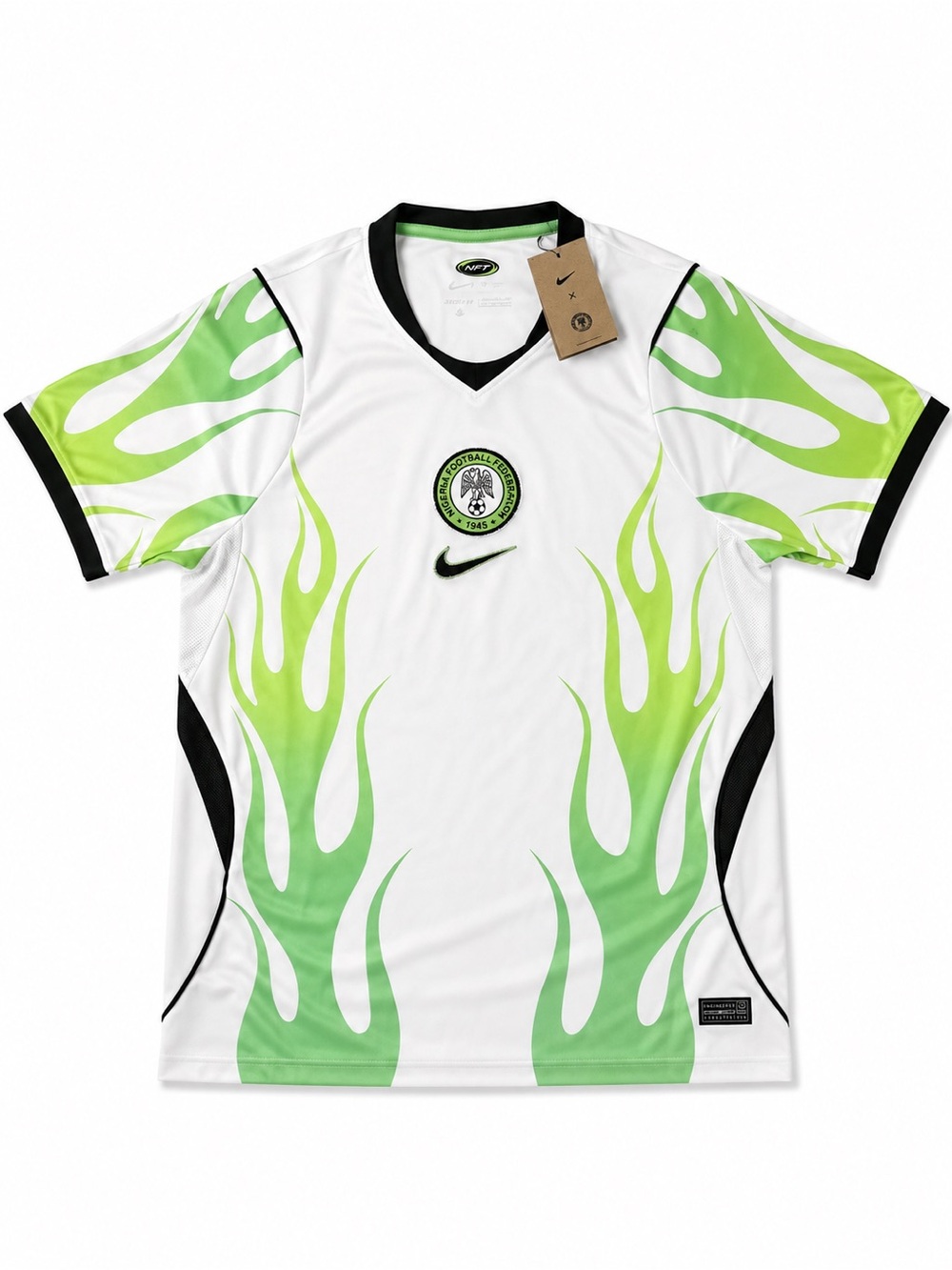 Nike White & Lime Green Flame Football Jersey